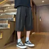 Pantalones Casuales de Raya Vertical para Hombre, Corte Holgado, Pantalones Anchos y Fluidos por Encima de la Rodilla, Cintura Elástica Simple, Pantalones Cortos