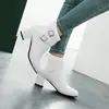 31-45 una generación de otoño e invierno talla botas cortas de tacón grueso para mujer hebilla de cinturón tacón cremallera lateral botas de mujer W80