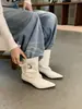 2026 Tendencia de Temperamento Nuevo Estilo Coreano Hebilla Botines Apilados Mujer Punta Puntiaguda Tacón Grueso Tobilleras Verano Cuero Mate Botas de Moda