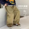 Pantalones largos de algodón puro para niños 2026 nuevo estilo de otoño, pantalones rectos holgados para niños mayores, pantalones casuales de pierna ancha para niños al por mayor