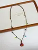 Collar de Cuerda Trenzada con Cuentas y Manzana de Cerámica Rosa para Mujer, Colgante de Diseño de Nicho, Cadena Colorida para Clavícula, Cadena Personalizada para Suéter