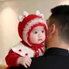 Touca de bebê para outono e inverno, quente e espessa, estilo princesa com acabamento em renda, touca de lã tricotada fofa para meninas pequenas, moderna