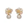 Brincos de Pérola Florais Exquisitos Estilo Francês Luxo Leve Micro Embellished, Design de Nicho de Alta Qualidade Brincos Únicos Atacado