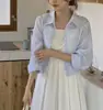 Roupa de Proteção Solar Feminina Verão Camisa Listrada Jaqueta Fina Novo Estilo Petite Camisa Cardigã Curto Fada