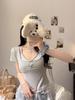 Camiseta de Manga Curta Hot Girl 2025 Puro Desejo com Bojo Conjunto de Duas Peças Camisola Sexy Top Externo