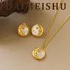 Colar com Pingente de Lua Estrela Concha Moda Europeia Luxo Leve Exquisito Versátil Toque de Alto Padrão Corrente para Clavícula com Temperamento Vintage