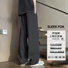 Pantalones rectos de color liso con caída y sensación de alta calidad, bolsillo curvo, pantalones casuales forrados de polar para hombre, otoño, pantalones casuales de traje extralargos