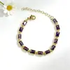 Pulsera de Joyería Geométrica Rectangular Colorida de Circonita de Lujo Ligero, Accesorio de Cobre Versátil y de Moda para Hombres y Mujeres para Uso Diario y Fiestas