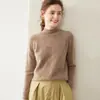 Suéter feminino de cashmere liso, gola semimalta, elegante, versátil, suéter base de malha, inverno
