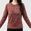 Camiseta Redonda de Manga Larga con Estampado Floral Plateado Elegante Moda de Principios de Otoño Para Reducir Edad Ropa de Mamá Camiseta Básica Plateada Versátil Adelgazante