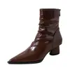 Botines Cortos Plisados Estilo Británico Nuevos 2026 para Mujer, Estilo Nicho Otoño, Tacón Grueso, Punta Fina, Botines Adelgazantes