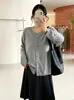 Cárdigan básico de punto liso para mujer talla grande, colección otoño 2026, cuello redondo, corte holgado, efecto adelgazante
