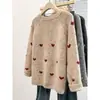 2026 Tricô Jacquard de Inverno Suéter de Gola Redonda Top Preguiçoso Novo Solto Cardigan de Coração Outono Cor Damasco Cinza Escuro