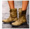AliExpress Explosões Botas de Couro Femininas Retrô com Cadarço Frontal Botas de Cavaleiro Grossas JGB2020N0002020