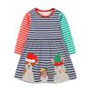 Vestido de Otoño Betty Aosta para Niñas, Dibujos Animados de Animales Navideños, Falda Patchwork, Vestido Largo Rayado para Niños Pequeños y Medianos