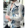2023 Camisa Casual Masculina Nova Tendência Europeia e Americana com Estampa Digital 3D de Personalidade Manga Longa Camisa Tamanho Grande para Homens