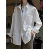 Lufu Otoño Nuevo Estilo Coreano Moda Casual Textura Brillante Cuello Solapa Camisa Perfil Holgado Camisa de Manga Larga para Mujer