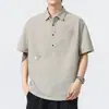 Polo de trabajo retro americano de alta gama de seda helada para hombre, camiseta de manga corta holgada de moda para verano, hombre