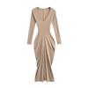 8581-Vestido sexy estilo europeu e americano com forro de fleece para mulheres 2024 novo cintura decote V profundo saia justa