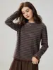 Suéter Holgado de Cachemira a Rayas para Mujer Hombro Caído Tejido 2026 Otoño Invierno Nuevo Jersey de Cuello Redondo Suéter de Lana