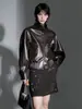 Jaqueta Casual Curta Bonita, Gola Alta Curta, Novo Estilo Primavera/Outono, Jaqueta de Couro Estilo Retrô, Casaco Jaqueta, Jaqueta de Couro Nova