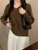 Suéter de Punto Holgado con Cuello en V de Moda Estilo Coreano para Mujer, Otoño e Invierno, Jersey de Manga Larga de Gama Alta, Top Chic Único, Tendencia