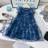 Vestido de Niña Verano Nuevo Estilo Niña Moda Estrellado Manga Corta Princesa Falda de Malla Axb372