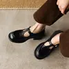 Zapatos Pequeños de Cuero Estilo Artístico Retro Mary Jane de Piel de Vaca Otoño 2026 Tacón Medio Grueso Punta Redonda Piel Genuina Correa en T Zapatos Individuales para Mujer