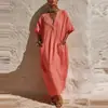 Comércio Exterior Transfronteiriço 2026 Verão Europeu e Americano Novo Cor Sólida Manga Curta Solto Casual Kaftan Vestido Longo com Bolsos