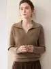 Suéter de Cachemira Pura Estilo Perezoso con Cuello de Solapa para Otoño e Invierno, Suéter Cálido Engrosado de Punto Canalé para Mujer