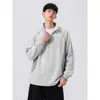 Sudadera de otoño estilo americano de trabajo pesado con patchwork y cuello alto para hombre, chaqueta deportiva pullover de media cremallera de corte holgado de moda
