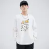 Nova Camiseta de Manga Longa Primavera e Outono Estilo Hong Kong Estampa de Cachorrinho Desenho Camisa Básica Masculina Roupa de Exterior Estilosa Moletom de Outono