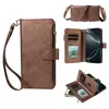 Adecuado para funda de cuero iPhone 17, Samsung A27 multifuncional billetera con cremallera de 9 tarjetas funda protectora cruzada, 16Pro color sólido