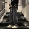Calça Jeans Masculina Vintage Outono Reta Solta Tendência Perna Larga Streetwear Americano Casual Longa para Homens
