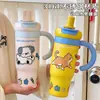 Vaso térmico lindo con temática de dibujos animados y asa, antideslizante, adecuado para uso en exteriores, oficina y propósitos generales, gran capacidad