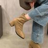 Botines Cortos Ajustados Color Caqui con Tacón Grueso para Mujer 2026 Nuevos Botines de Tobillo de Moda Estilo Coreano Otoño e Invierno Botas Martin