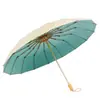 Sombrilla Plegable de 16 Varillas con Recubrimiento de Color Fresco, 70% de Descuento en Sombrillas de Sol con Mango de Madera Vintage, Sombrilla Manual para Sol y Lluvia UPF50+