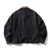 Chaqueta de mezclilla retro estilo japonés Rumeng, con solapa y bloques de color, para hombre y mujer, abrigo versátil casual para el trabajo en otoño