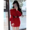 Vestido Suéter Base Socialite de Alta Classe Francês Ombro Caído Outono e Inverno Nova Moda Vestido de Tricô Ombro Caído