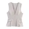 Ordem do comércio exterior! ZA atacado transfronteiriço estilo europeu e americano moda feminina casual top regata sem mangas com barra estilo saia curta