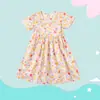 Vestido de Niña con Mangas Abullonadas, Vestido Floral Delgado de Verano para Niños Mayores, Vestido de Manga Corta para Niñas Pequeñas, Vestido de Princesa
