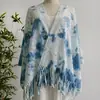 Capa de Punto Tie-Dye Étnica para Vacaciones, Capa Fina con Borlas para Mujer, Cárdigan, Chal Calado Estilo Primavera y Otoño, Blusa, Ropa Exterior