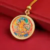 Colgante de collar Thangka pintado a mano en oro nuevo Xizang redondo Wuye zorro de nueve colas molino Ram ocho guardianes celestiales