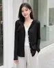 Cárdigan con capucha de punto Lyocell Tencel con cuello en V, sudadera de aire acondicionado para mujer, prenda exterior fina de verano holgada, top protector solar