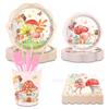 Mh001 Elfo Hongo Pétalo Plato de Papel con Forma Especial Vajilla para Fiesta 8 Personas 4 Piezas Plato de Papel Vaso de Papel Tisú