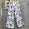 Pantalones de Pijama de Algodón Finos de Verano para Mujer con Estampado de Dibujos Animados, Pantalones de Pierna Ancha para Mujeres Embarazadas, Tallas Grandes, Adecuados para Usar Afuera, Pantalones Largos de Algodón, Exportación