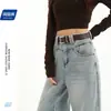 [Cinturón incluido] Pantalones vaqueros de pierna ancha de color azul claro de nueve puntos/largos/longitud extendida para mujer, estilo transfronterizo 2026, hasta el suelo