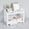 Rack de armazenamento de camada dupla de mesa Artigos de papelaria para quarto doméstico Cosméticos Rack de armazenamento multicamadas Rack de armazenamento de acabamento multifuncional