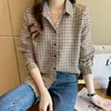 Toma Real de Ropa Femenina de Comercio Exterior: Elegante Ropa Nueva de Otoño para Mujer, Camisa de Gasa con Estampado de Espiga y Solapa, Camisa Cardigan, Capa Base