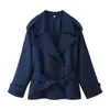 YALTEI Transfronterizo AliExpress Comercio Exterior Europeo y Americano Ropa de Mujer Versátil Tres Colores Cuello Solapa Cinturón Atado Holgado Gabardina